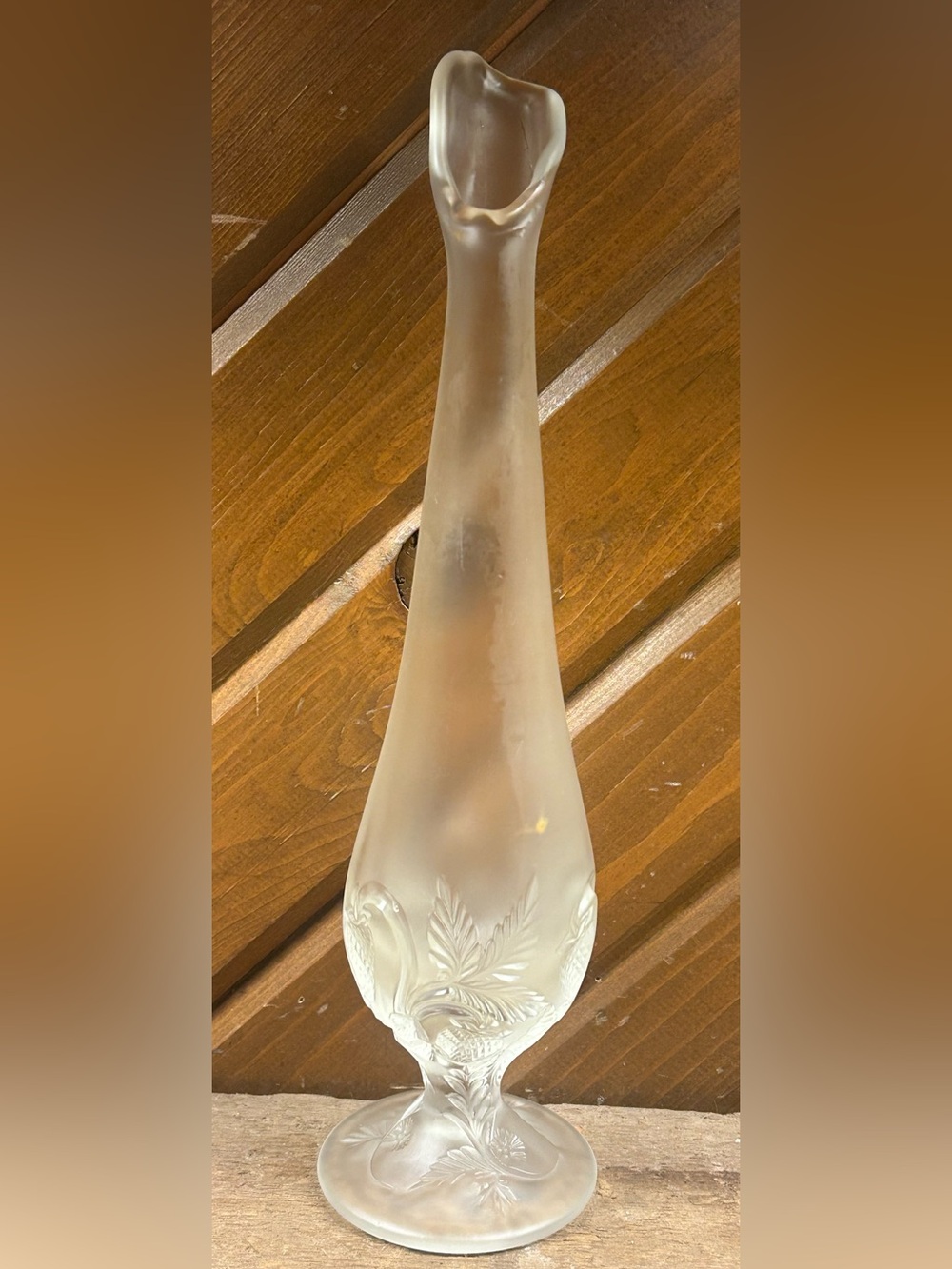 Vintage Fenton "Wild Strawberry" Clear Frosted Satin Glass Swung Bud Vase
